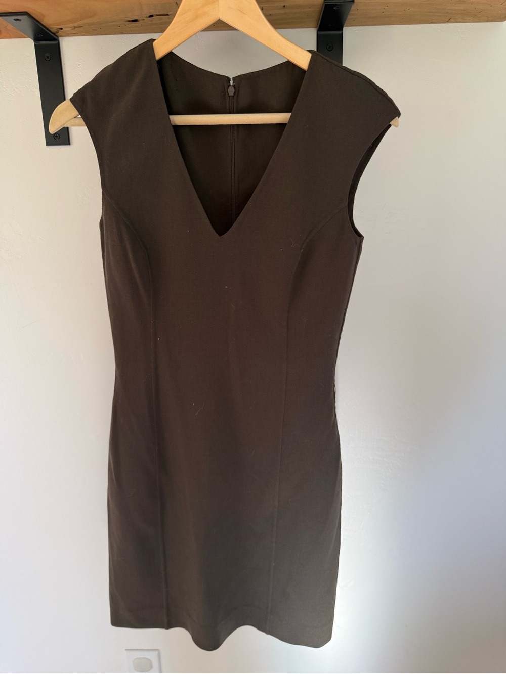Classic V-Neck Sleeveless Sheath Dress in Dark Brown